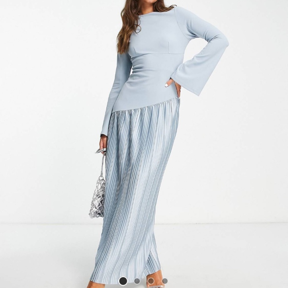 ASOS Blue Long Sleeve Pleated Gown